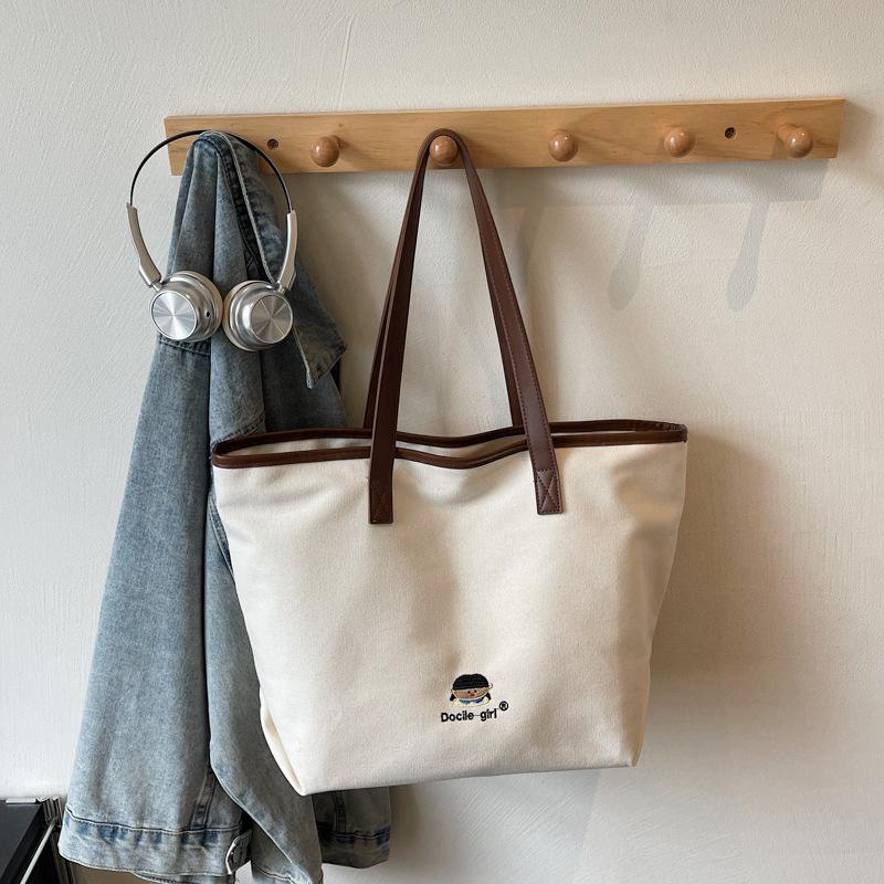 New Fashion Winter Top Handle Bag Large Capacity Canvas Tote Bag with Embroidery Comfortable and Versatile Texture Storage Bags