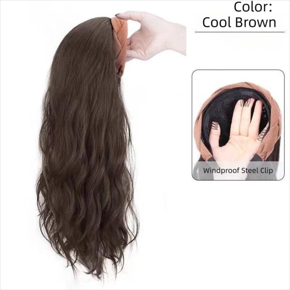 Clip in Half Headband Wig Korean Style Long Wavy Curly  Hair Wide Knit Headband Wig  Party