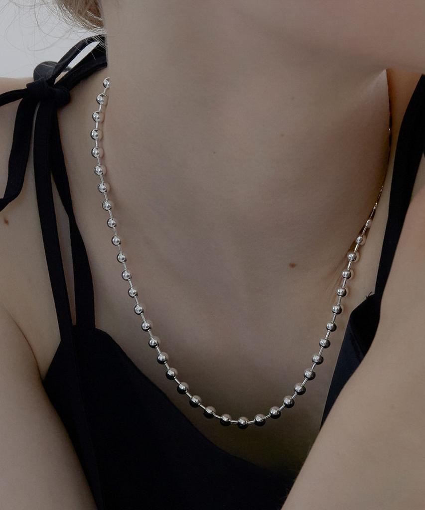 Alleun Серебро 925 Шариковая Цепь Длинное Ожерелье Крупное (Тип C)