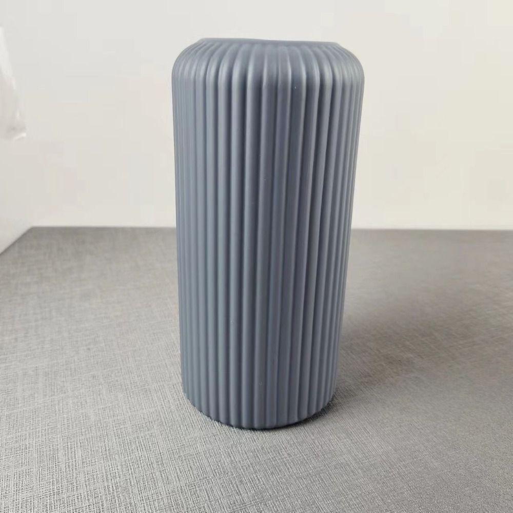 Striped Plastic Vase Ceramic-Like Flower Pot Container Floral Arrangement Living Room