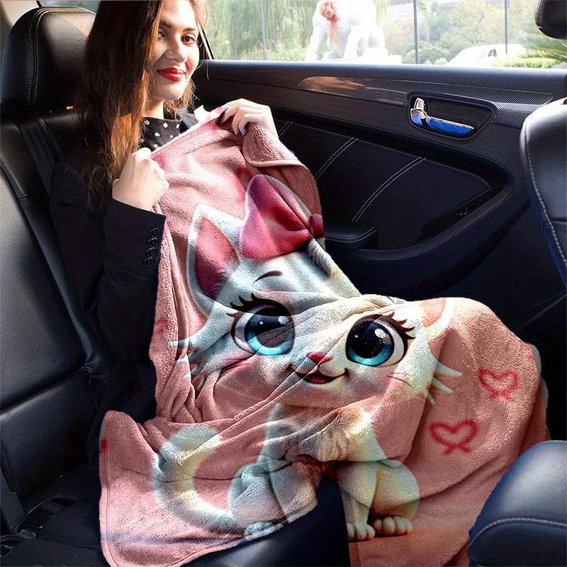 1pc Cute Cartoon Cat with Pink Bowknot Blankets, Cartoon Blanket, for Decorating Your Own Sofa and Living Room, Super Soft Flannel, for All
