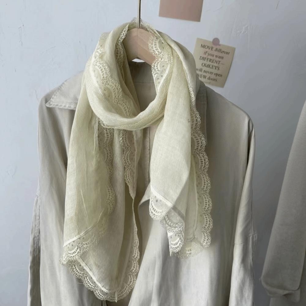 Solid Color Cotton Linen Scarf Lace Edge Silk Scarf Literary Flaxen Lace Scarf  for Women