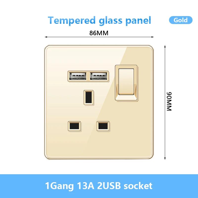Универсальная настенная розетка Type-C мощностью 18 Вт с портами USB, быстрая зарядка, панель из закаленного стекла, розетка питания, стандарт Великобритании, двойная зарядная розетка USB