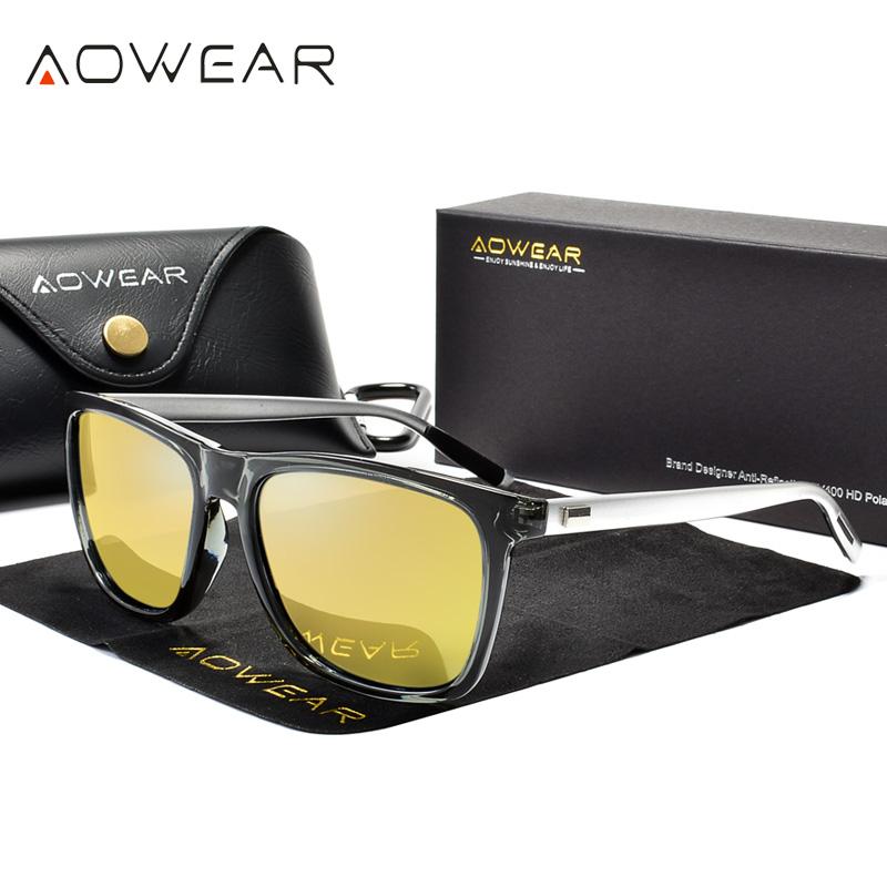 AOWEAR HD поляризованные очки ночного видения для женщин квадратные желтые очки ночного вождения солнцезащитные очки женские очки для водителя Gafas