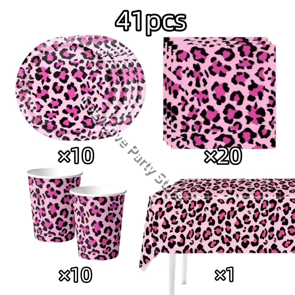 Pink Leopard Birthday Party Decoration Animal Leopard Theme Tableware Cup Plate Banner Balloons Birthday Party Supplies Gifts