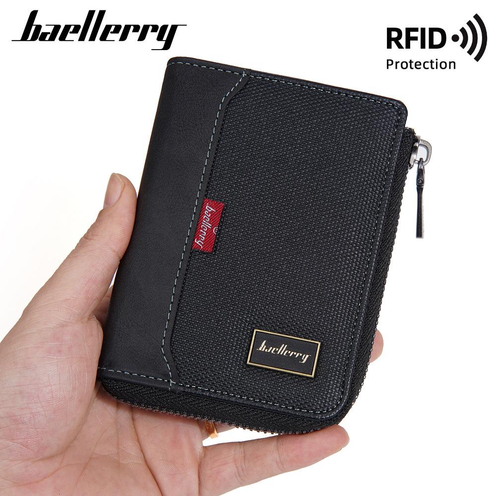 Мужской кошелек Baellerry из искусственной кожи, модный, с отделением для нескольких карт, с блокировкой RFID, вертикальный держатель для карт, застегивающийся на молнию, кошелек для монет
