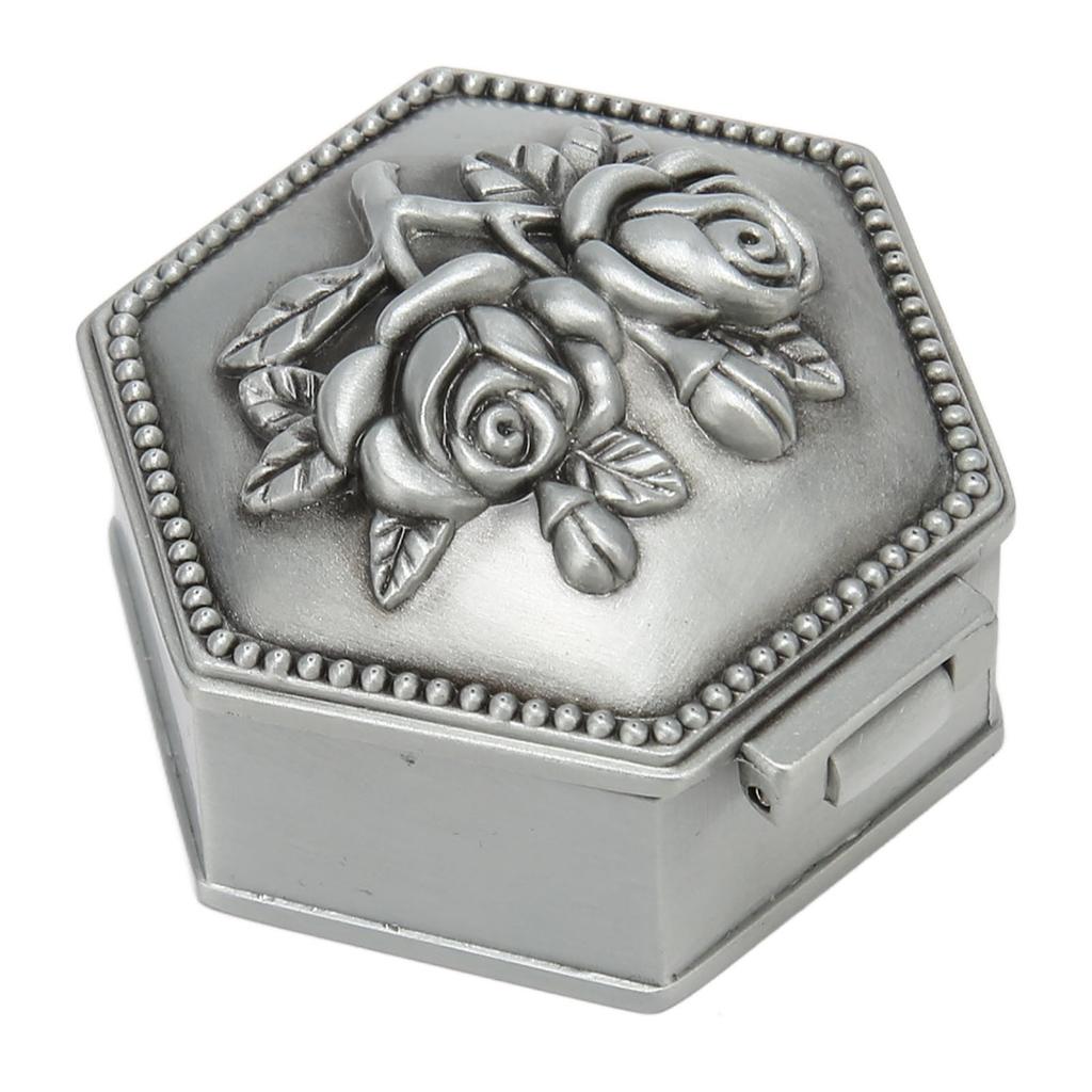 Металлическая шкатулка для украшений Роза Сплав цинка Шкатулка для мелочей Винтажная шестиугольная шкатулка для хранения украшений для колец