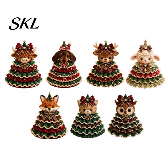 DIY Craft Supplies for Adults Animal Xmas Tree Crochet Kit, Christmas Cute Yarn Crafts Highland Cow Forest Kit Beginners, Holiday Decor Patterns