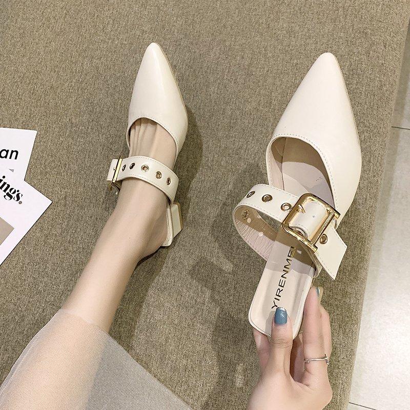 Fashion Women Slippers Casual Low Heels Shoes 2025 Spring Summer Leather Pointed Shoes Women New Soft Designer Slippers