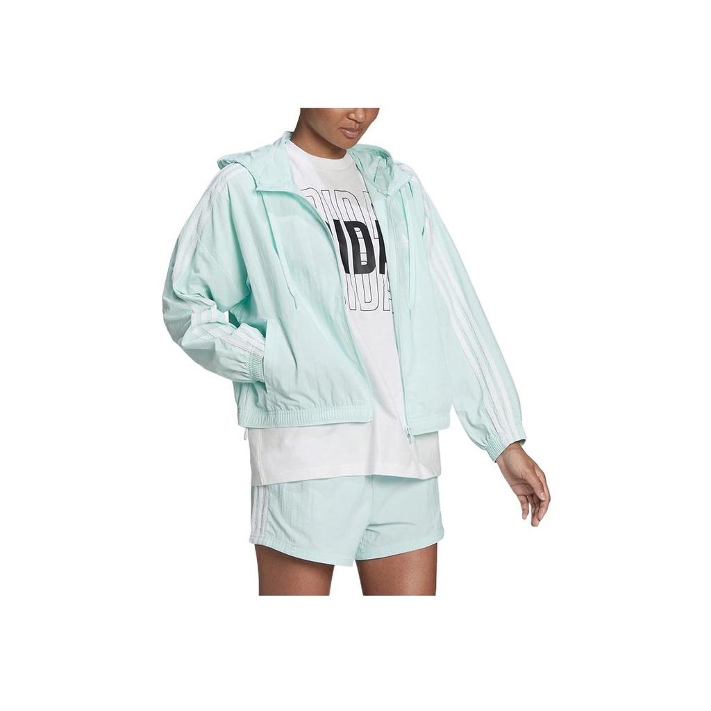 Adidas Однотонная куртка с капюшоном и молнией с логотипом в полоску, женская верхняя одежда, зеленая HC9158