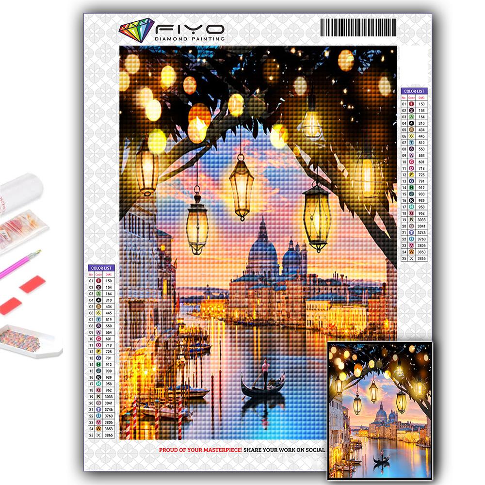 Алмазная вышивка Венеция Пейзаж Огни Ночная сцена 5D DIY Алмазная картина Вышивка крестом Горный хрусталь