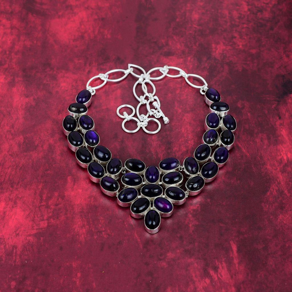 Purple Flash Labradorite 925 Solid Sterling Silver Necklace, With Adjustable Chain, Handmade Gemstone Jewelry, Necklace For Memorial Day