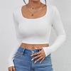 Square Neck T Shirt Basic Long Sleeve Crop Top Women Ribbed T-shirt Casual Tank Top Slim Female Crop Top Fashion Tee Shirt Y2k Streetwear