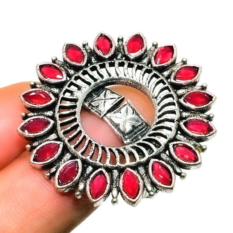 Ruby(Simulated) Gemstone 925 Silver Plated Handmade Jewelry Ring Size 8