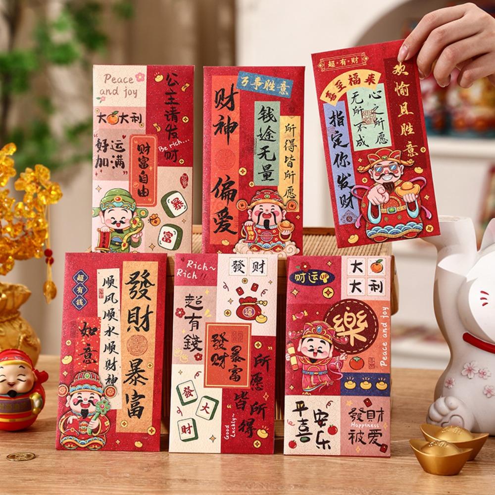 12 Pcs Rectangular Chinese New Year Red Envelope Blessings Printing HongBao Year of The Snake