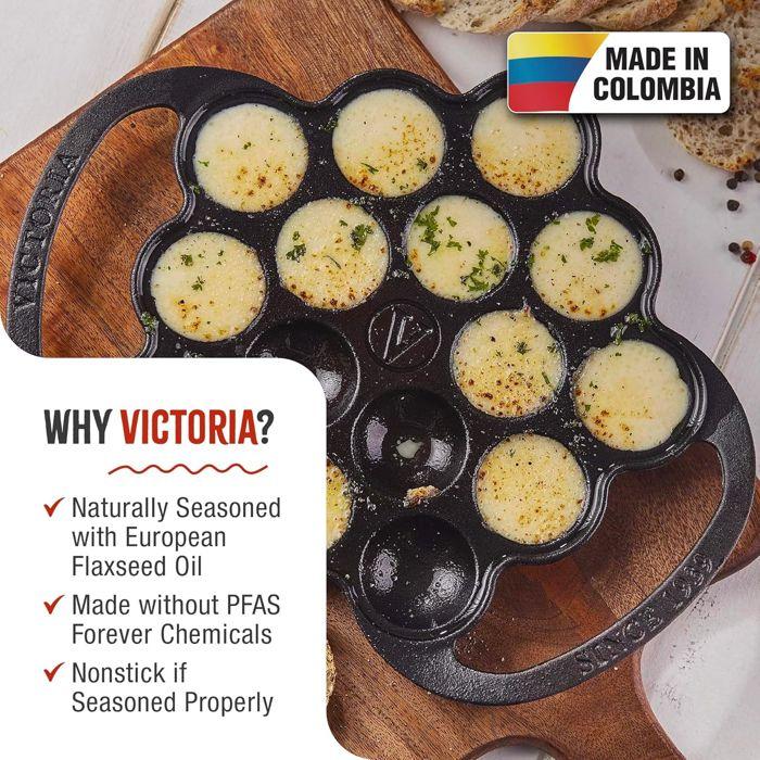 Poêle à Poffertjes en Fonte Assaisonnée 15 Cavités pour Mini Pancakes, Blinis Victoria 36.225 Noir