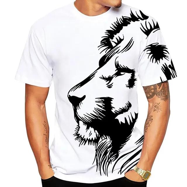 Летняя мужская футболка с принтом льва, свободная футболка с 3d короткими рукавами, мужская одежда, винтажная уличная футболка большого размера, модная футболка с круглым вырезом