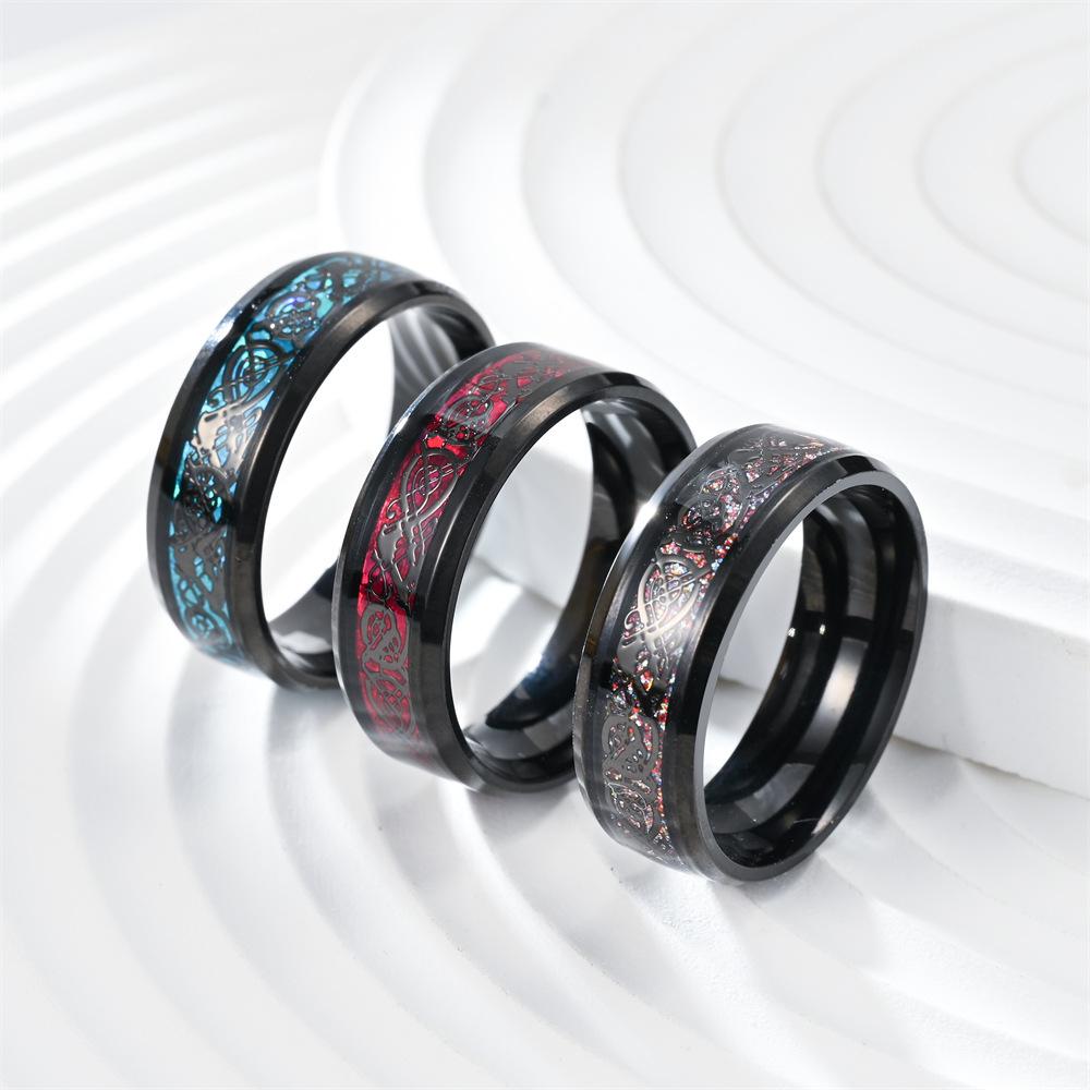 Модные черные титановые кольца из нержавеющей стали с кельтским драконом для мужчин и женщин, инкрустация красочными мужскими кольцами с имитацией опала, свадебные украшения