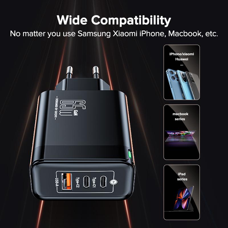 QOOVI Зарядное устройство GaN 65 Вт, USB Type C, быстрая зарядка, адаптер быстрой зарядки 4,0, зарядное устройство USB-C PD для Samsung Xiaomi Macbook iPhone ipad