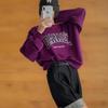 New Arrivals Open Run Women Oversized Purple Lettering Sweatshirt