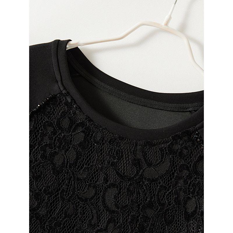 Artistic Style Female Fake Two-Piece Ponte De Roma Long Sleeves Raglan Sleeve Cocoon Shaped Slim Looking T-shirt Thickness Lace Attached New Outwear