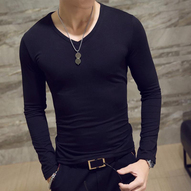 Vogue T-shirt Fashion Slim Fit New Men Tops Long Sleeve V-Neck Pullover Blouse Casual