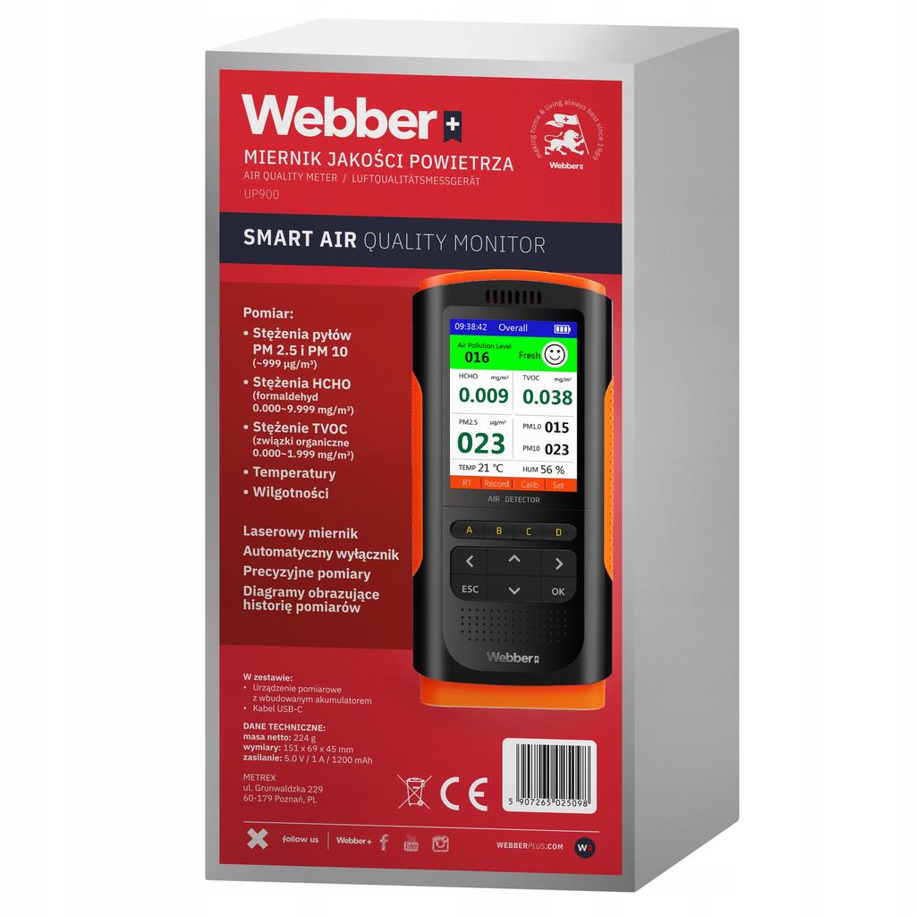 Webber UP900 7-in-1 Air Quality Station PM2.5 PM10 HCHO TVOC USB
