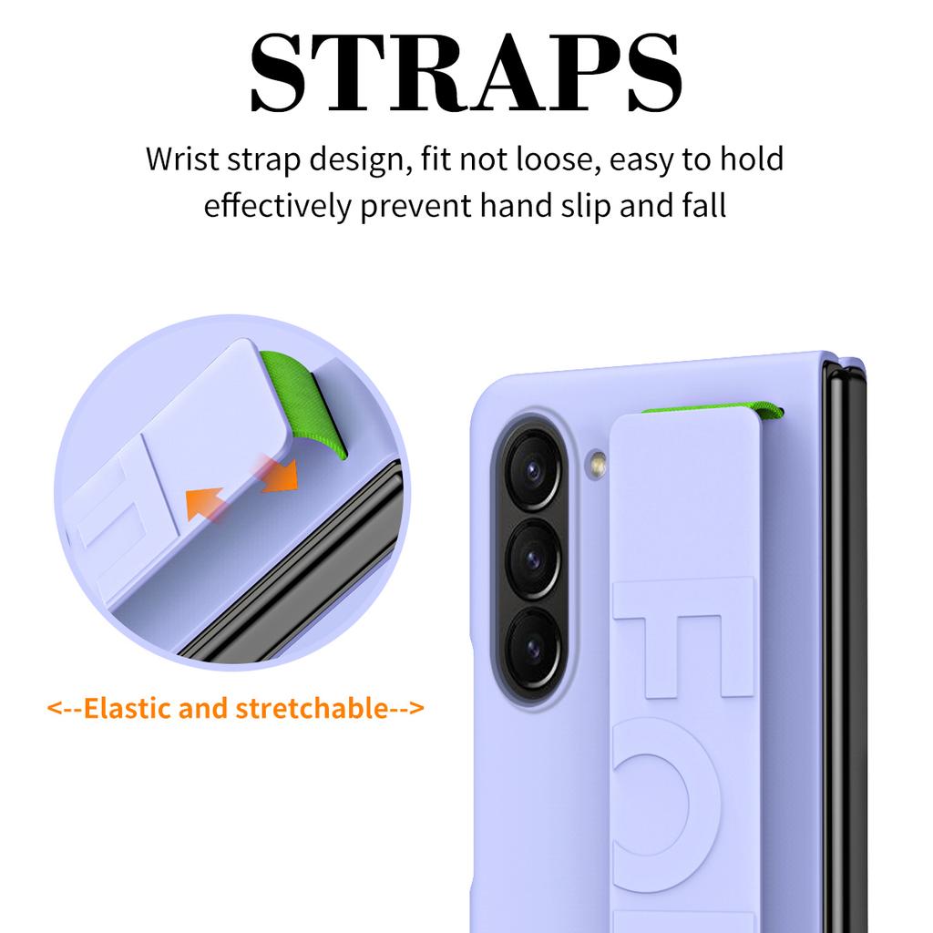 Для Samsung Galaxy Z Fold6 5G Чехол Skin-Touch из ПК с защитой от отпечатков пальцев и эластичным ремешком на запястье