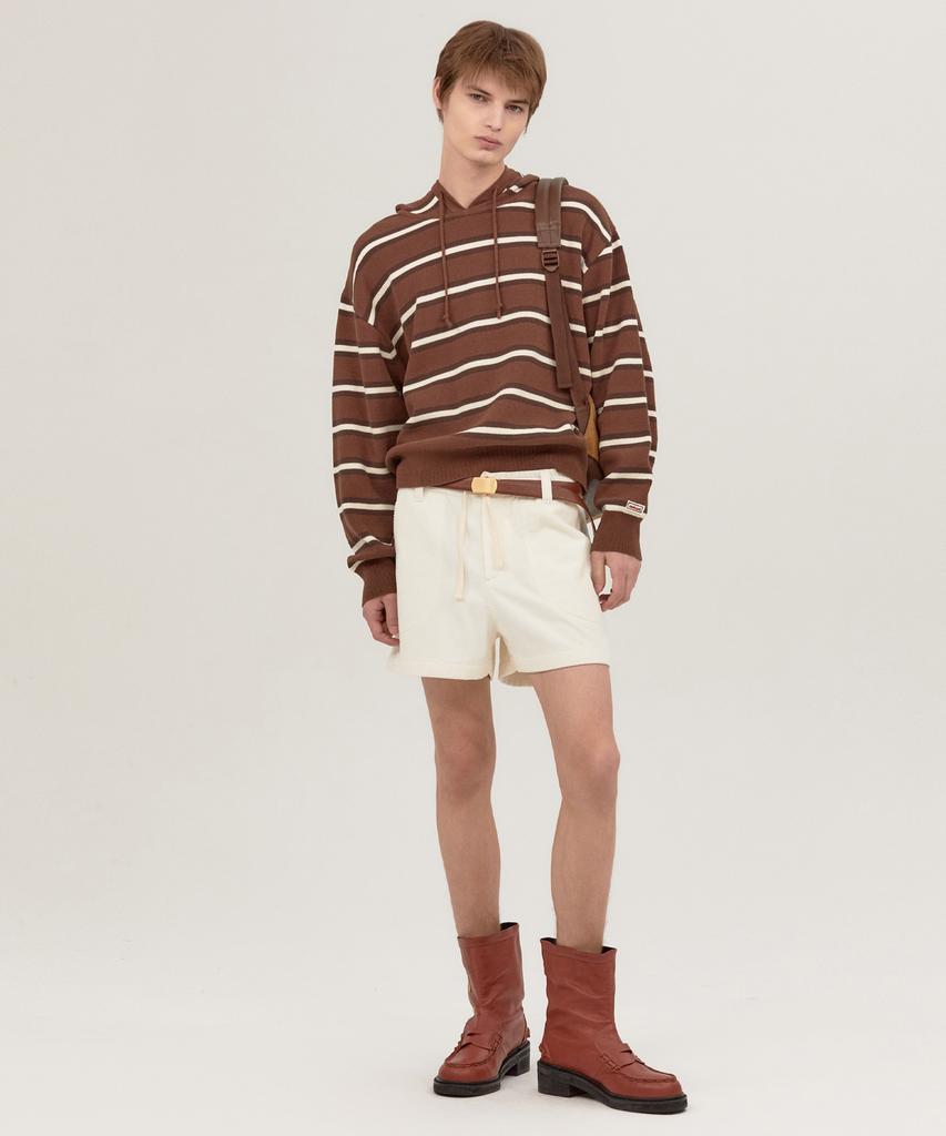 NOHANT Multi Stripe Knit Hoodie Brown