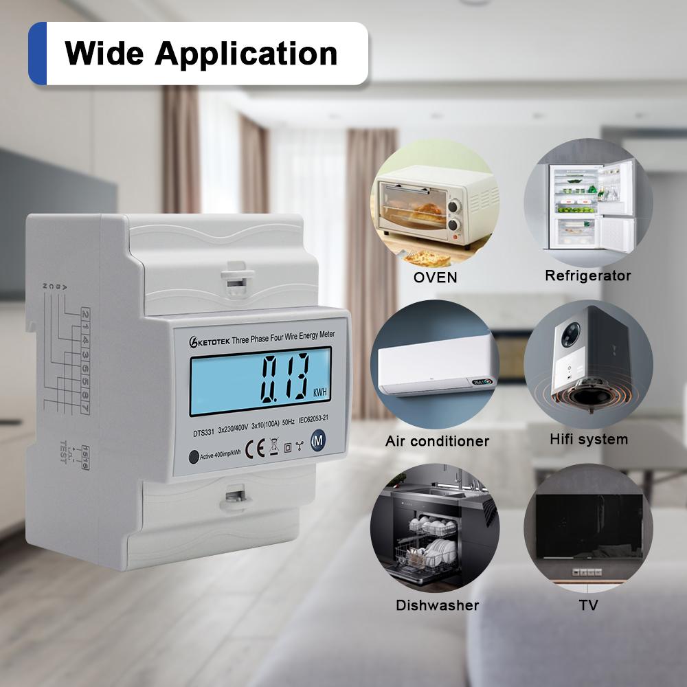 Ketotek Трехфазный ЖК-счетчик энергии на DIN-рейке Амперметр Вольтметр Вольт-ампер Измеритель напряжения и тока ЖК-дисплей