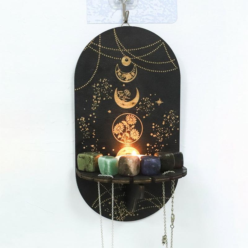 Деревянная черная хрустальная витрина Bohemian Hand Stand Witch Wooden Hanging Bracket Wall Storage Holders Decorative Poles