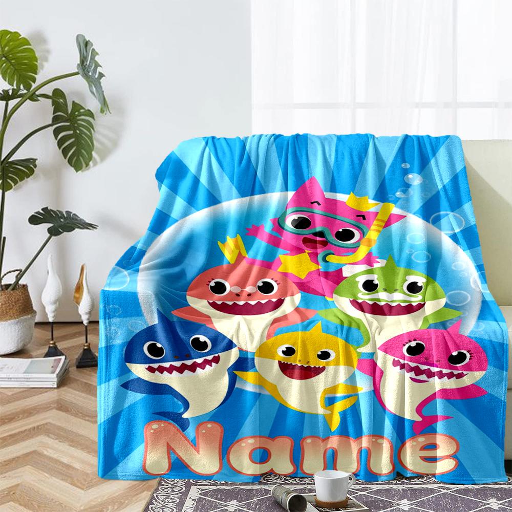 Custom Name Shark Theme Printed Blanket - Perfect for Couch, Bed, Travel & Outdoor Use | Machine Washable, Cozy & Durable.