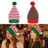 Christmas Holiday Gift Striped Pattern Christmas Hat Jacquard Wool Ball Xmas Cap with Small Ears Holiday Knitted Hat Winter