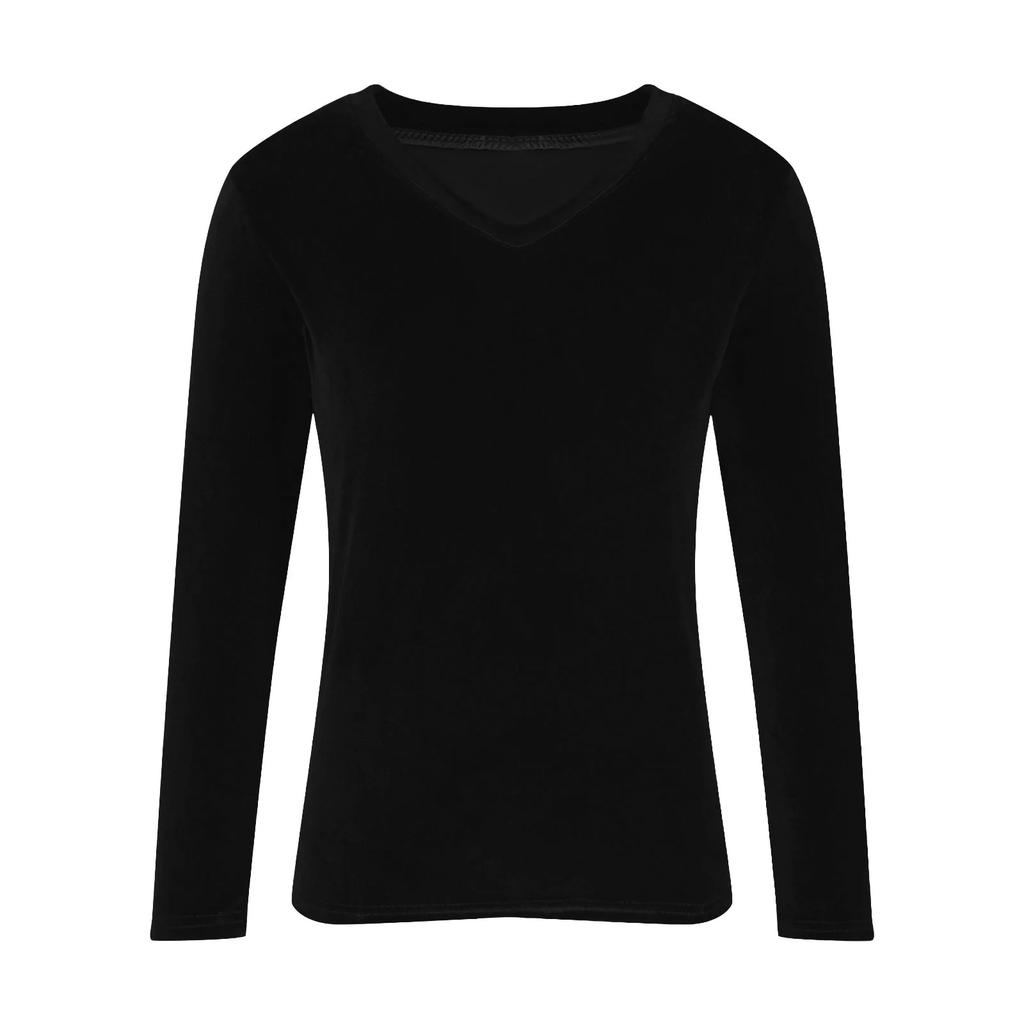 Women's Fashion Casual Velvet Solid Colour V-Neck Long-Sleeved T-Shirt Top