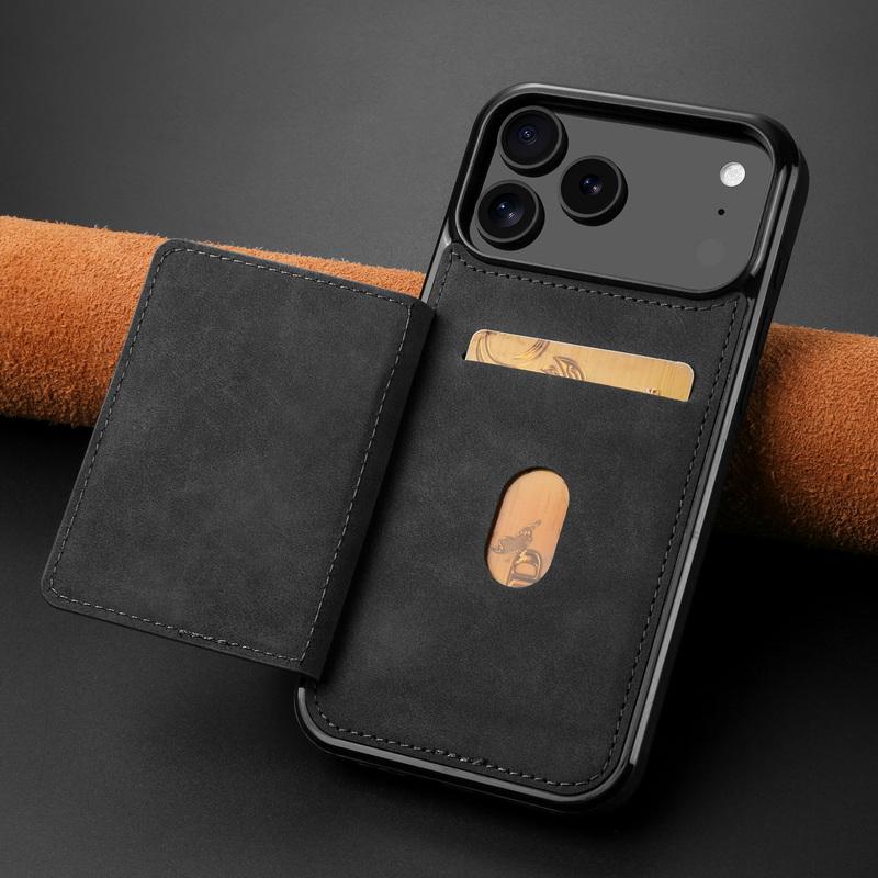 Роскошный чехол-кошелек с отделениями для карт из задней кожи для iPhone 17 Pro Max 16 Plus 15 14 13 12 Pro Max 11 16E Air с металлической пряжкой, держатель для карт, подставка для телефона, чехол