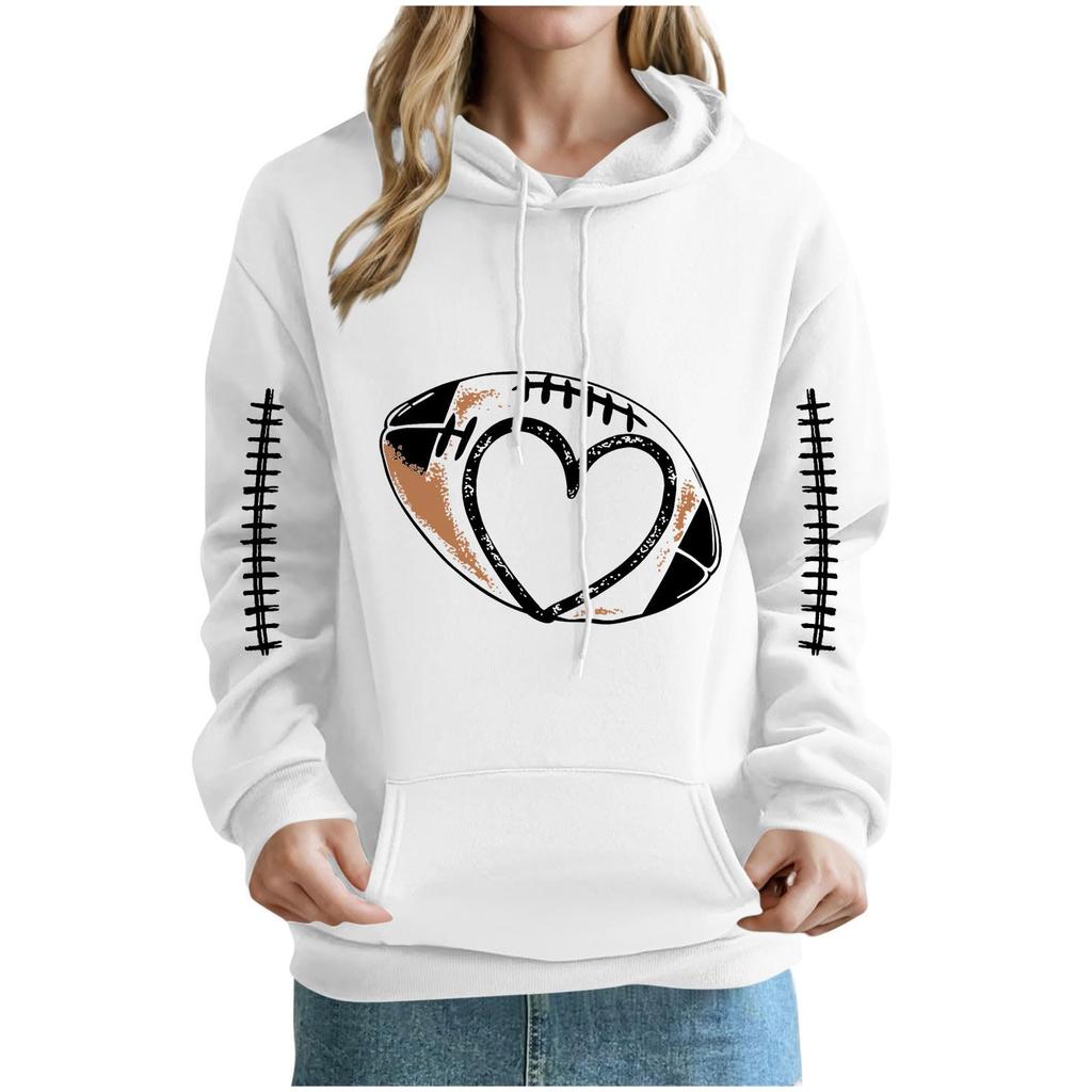 Women's Loose Comfortable Casual And Fashionable V-neck Rugby Print Long Sleeved Hooded Sweatshirt