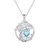 Ожерелье Аквамарин Камень марта Дерево Жизни Мотив Платиновое покрытие Серебро 925 Амулет Амулет Ювелирные изделия Аксессуар Упаковка для подарков на день рождения