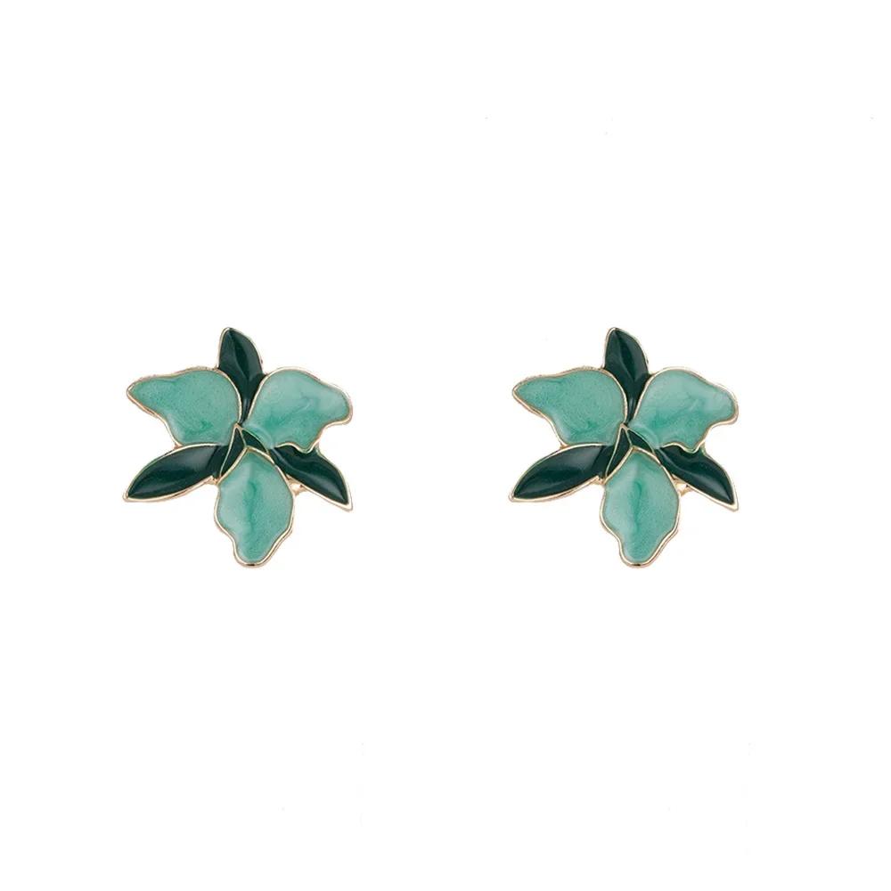 European New Fashion Simple Design Sense Alloy Dripping Flower Stud Earrings for Women Versatile Elegant Enamel Elegant Earrings