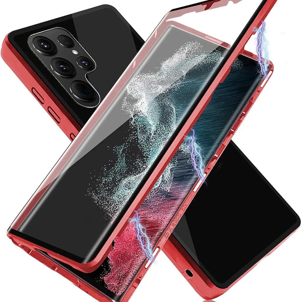 Двусторонний металлический чехол с магнитным притяжением из закаленного стекла для Samsung S23 S24 Ultra S22Plus S21 S20 S23FE, полная защитная крышка