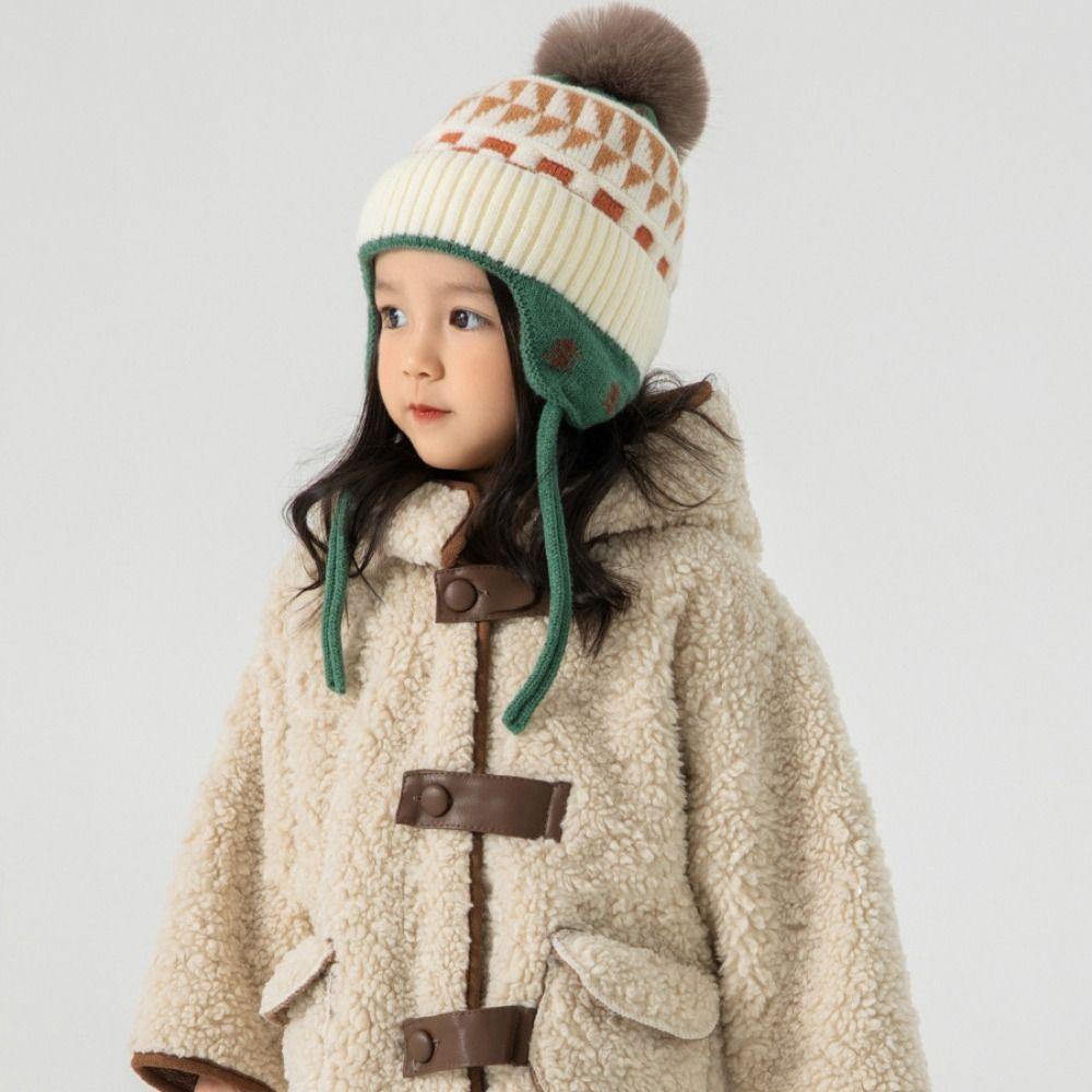 Hairball Baby Knitted Hat Warm Kids Earmuffs Cap Cute Children Beanies Cap Girls