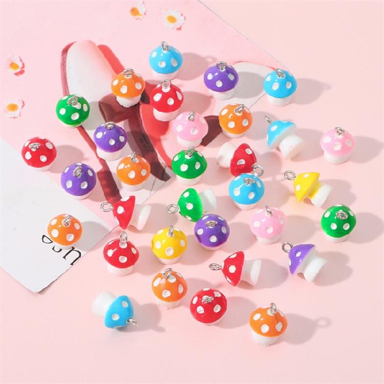 Colorful Mushroom Resin Pendants Earrings Beaded Ornaments Bracelet Pendant Jewelry Making Accessories for Craft Lover
