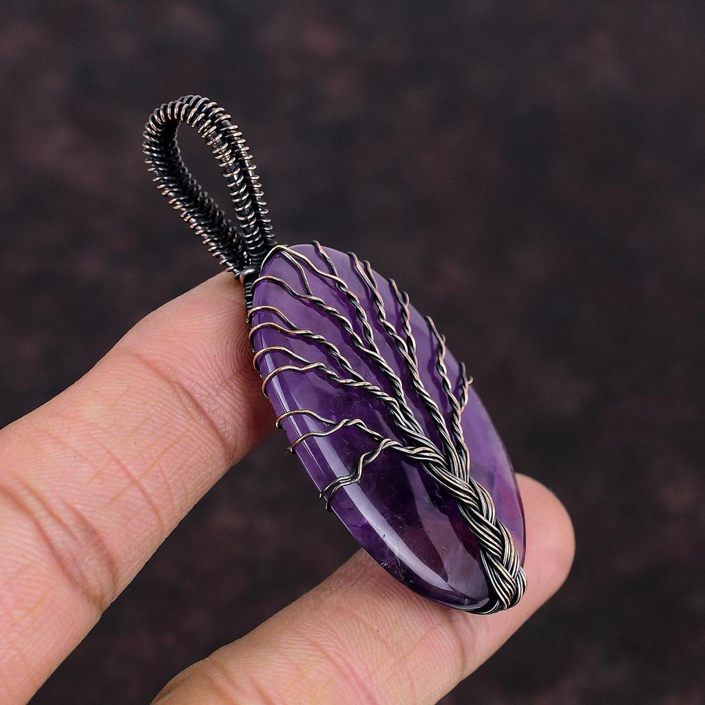 Древо жизни Звезда Аметист Подвеска Медная проволока Обернутая подвеска Драгоценный камень Подарок для матери Изумительный кулон ручной работы Медная проволока Ювелирные изделия