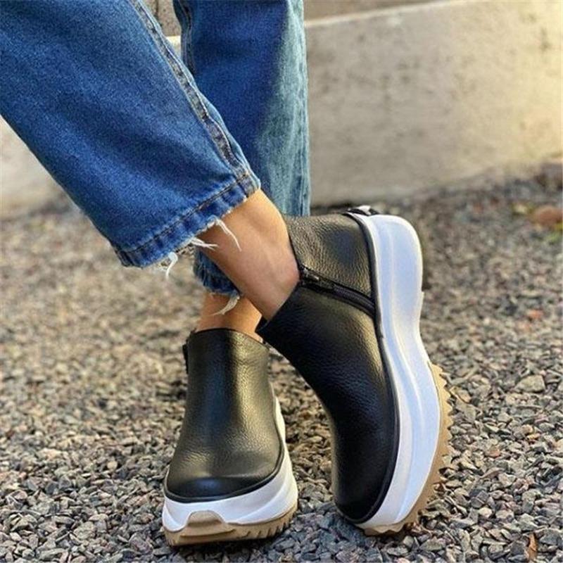Ankle Boots Women Casual PU Leather Round Toe Platform Shoes for Women Luxury Designer Shoes