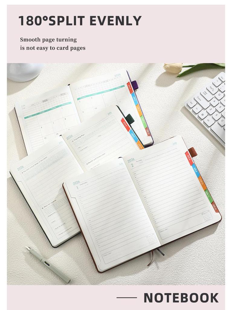 Ежедневник на английском языке на 2026 год с резинкой: Годовой календарь, Еженедельник, 365-дневный блокнот для эффективности