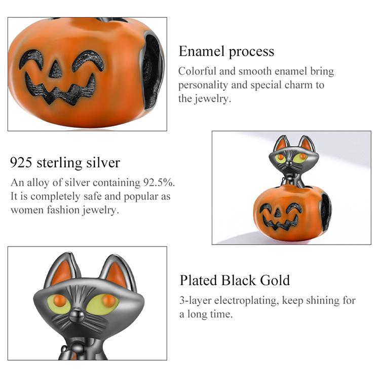BAMOER, стерлинговое серебро 925 пробы, эмаль, Хэллоуин, смайлик, тыквы и игривый черный кот, очаровательные бусины для женщин, ювелирные украшения
