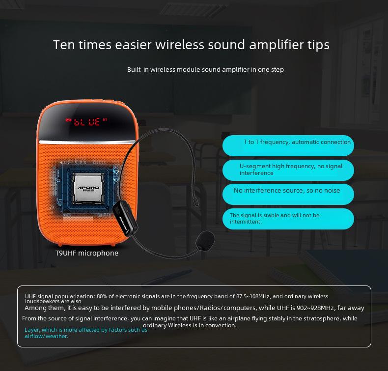 APORO T2UHF Bluetooth Мини-динамик на поясе и гарнитура для учителя