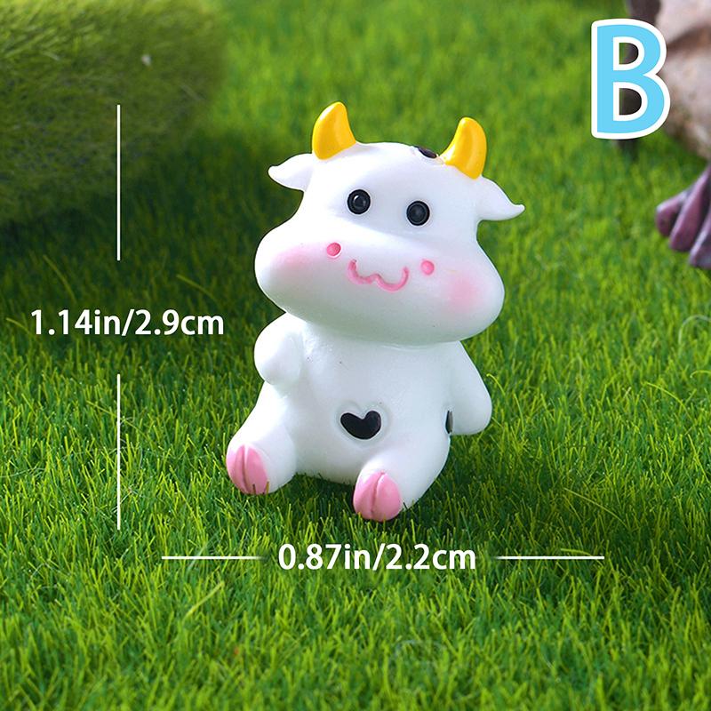 Mini Cute Cow Figurine Craft Miniature Model Home Decoration Accessories Desktop Garden Micro Landscape Ornaments Gift