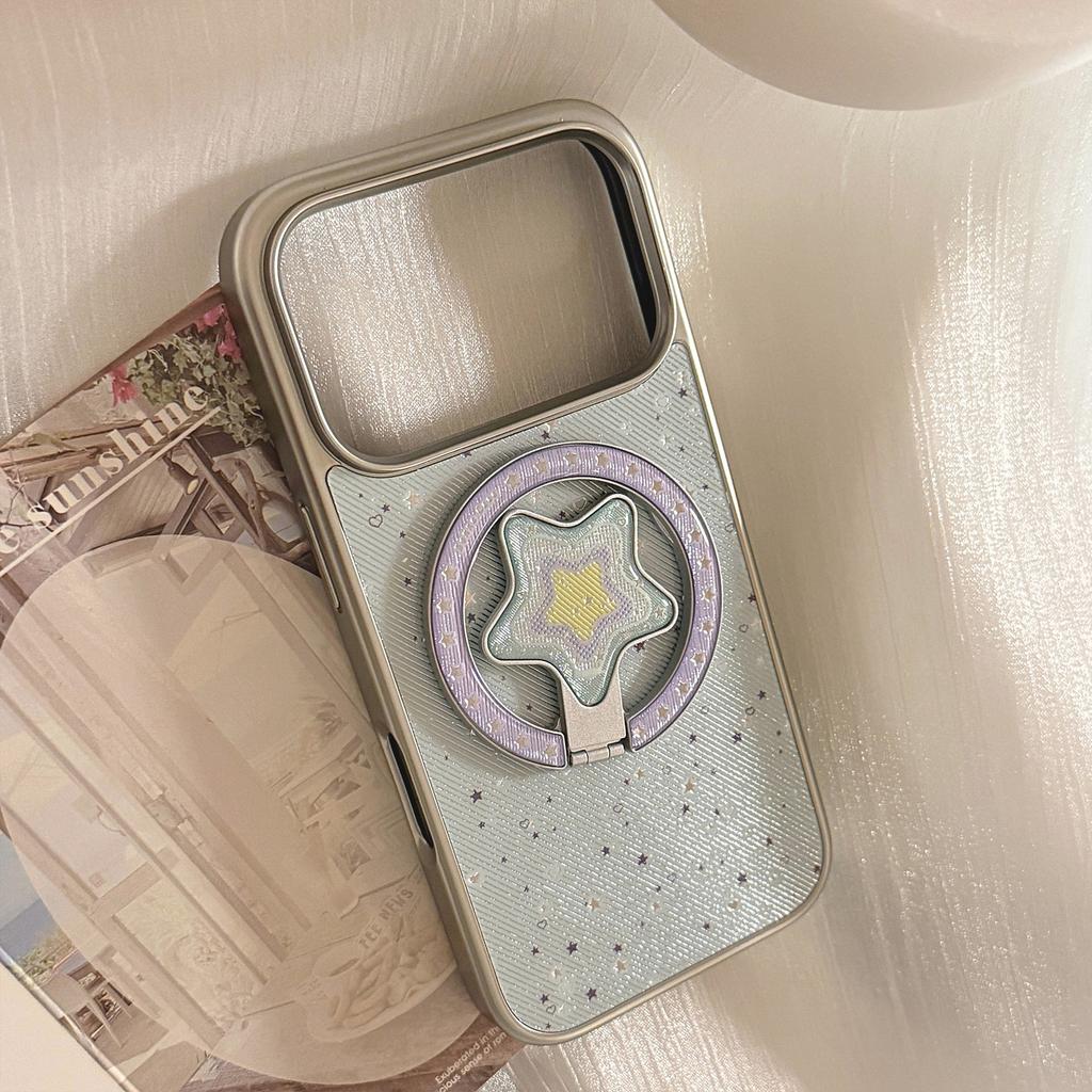 Starry Night is compatible with Apple devices17pm Phone case15Magnetic Bracket iphone16pro Gilded14Fresh Blue