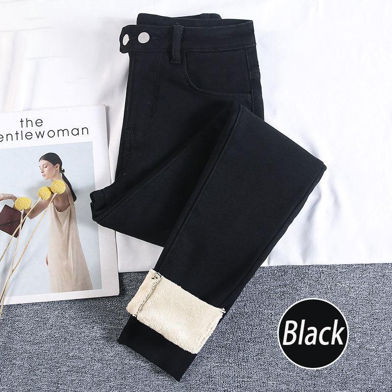 Зимние толстые бархатные женские джинсы скинни с высокой талией, простые флисовые теплые облегающие эластичные женские повседневные джинсовые брюки-карандаш