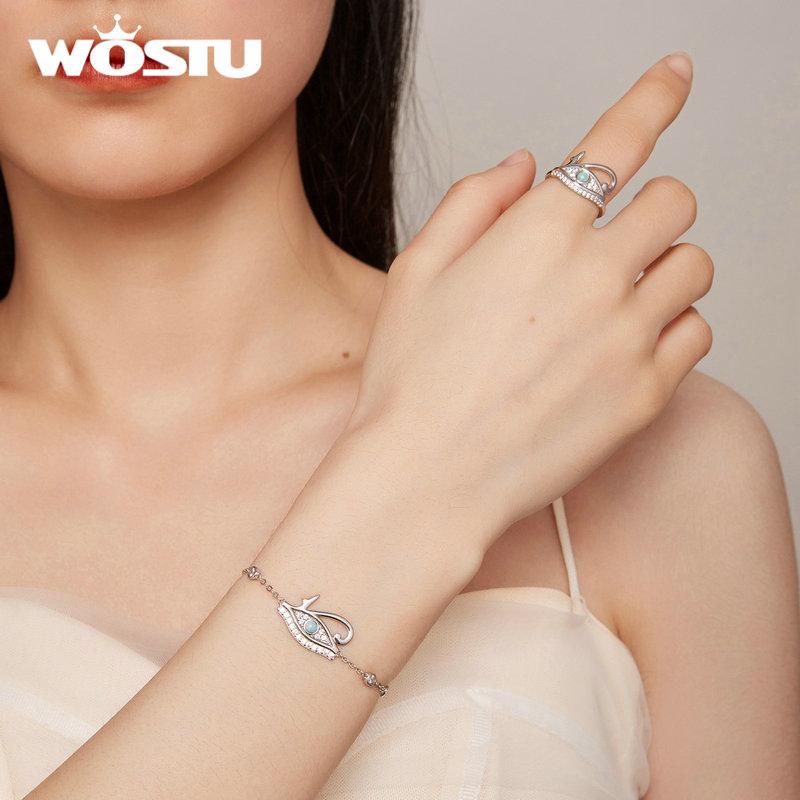 WOSTU 925 Sterling Silver Egyptian Eye of Horus Chain Bracelets Opal Stone White Zircon Guard Bracelet Links For Lover Daughter